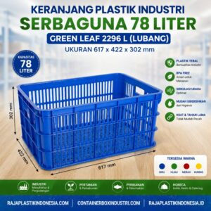 KERANJANG PLASTIK INDUSTRI SERBAGUNA 78 LITER GREEN LEAF 2296 L (LUBANG) UKURAN 617 x 422 x 302 mm: Solusi Penyimpanan Modern untuk Industri, Pergudangan, dan HORECA