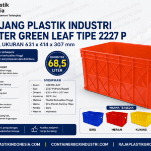 KERANJANG PLASTIK INDUSTRI 68,5 LITER GREEN LEAF TIPE 2227 P KERANJANG PLASTIK INDUSTRI 68,5 LITER GREEN LEAF TIPE 2227 P | UKURAN 631 x 414 x 307 mm | WARNA BIRU, MERAH, KUNING, HIJAU | RAJA PLASTIK INDONESIA