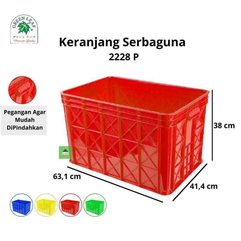 KERANJANG PLASTIK INDUSTRI 87 LITER GREEN LEAF TIPE 2228 P (2) KERANJANG PLASTIK INDUSTRI 87 LITER GREEN LEAF TIPE 2228 P | UKURAN 631 x 414 x 380 mm | WARNA BIRU, MERAH, KUNING, HIJAU