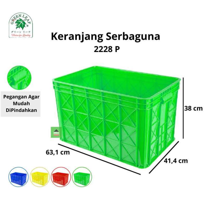 KERANJANG PLASTIK INDUSTRI 87 LITER GREEN LEAF TIPE 2228 P (3) KERANJANG PLASTIK INDUSTRI 87 LITER GREEN LEAF TIPE 2228 P | UKURAN 631 x 414 x 380 mm | WARNA BIRU, MERAH, KUNING, HIJAU