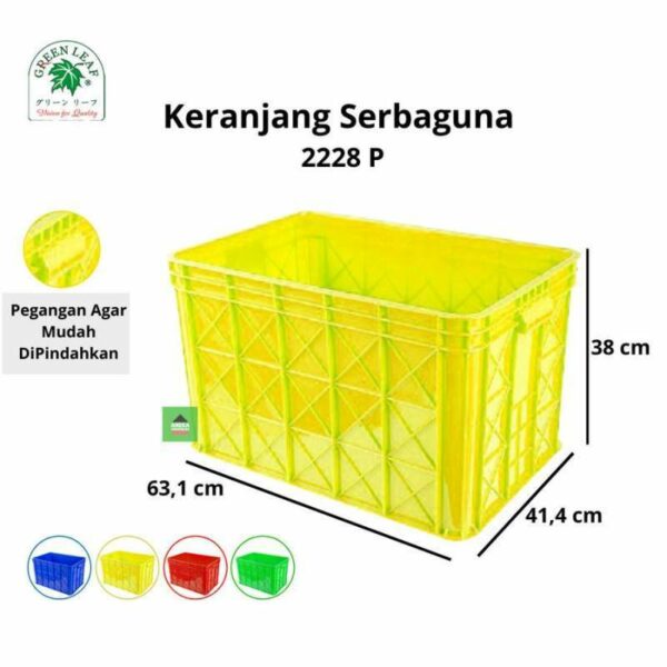 KERANJANG PLASTIK INDUSTRI 87 LITER GREEN LEAF TIPE 2228 P | UKURAN 631 x 414 x 380 mm | WARNA BIRU, MERAH, KUNING, HIJAU