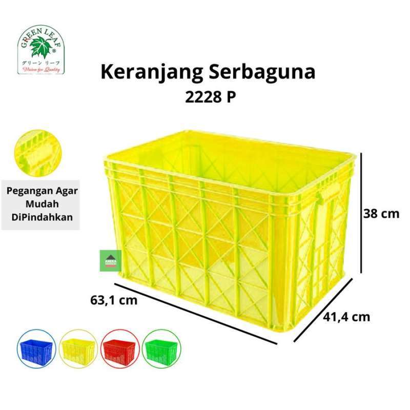 KERANJANG PLASTIK INDUSTRI 87 LITER GREEN LEAF TIPE 2228 P (4) KERANJANG PLASTIK INDUSTRI 87 LITER GREEN LEAF TIPE 2228 P | UKURAN 631 x 414 x 380 mm | WARNA BIRU, MERAH, KUNING, HIJAU