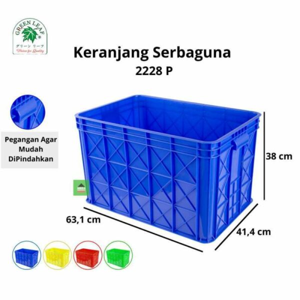 KERANJANG PLASTIK INDUSTRI 87 LITER GREEN LEAF TIPE 2228 P | UKURAN 631 x 414 x 380 mm | WARNA BIRU, MERAH, KUNING, HIJAU