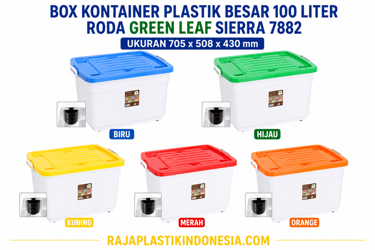BOX KONTAINER PLASTIK BESAR 100 LITER RODA GREEN LEAF SIERRA 7882