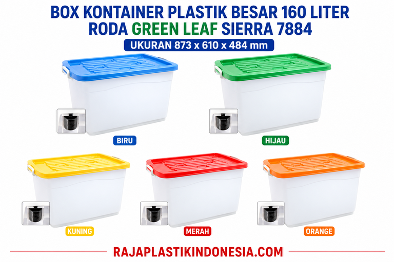 BOX KONTAINER PLASTIK BESAR 160 LITER RODA GREEN LEAF SIERRA 7884 | RAJA PLASTIK INDONESIA