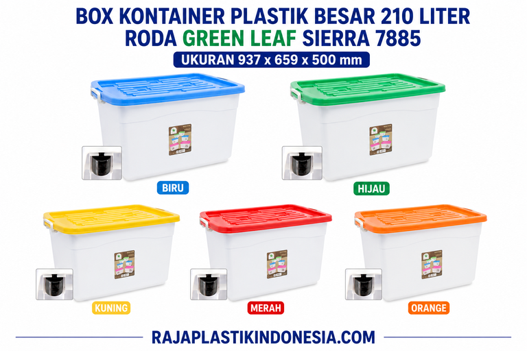 BOX KONTAINER PLASTIK BESAR 210 LITER RODA GREEN LEAF SIERRA 7885: Solusi Penyimpanan Praktis, Besar, dan Mudah Dipindahkan
