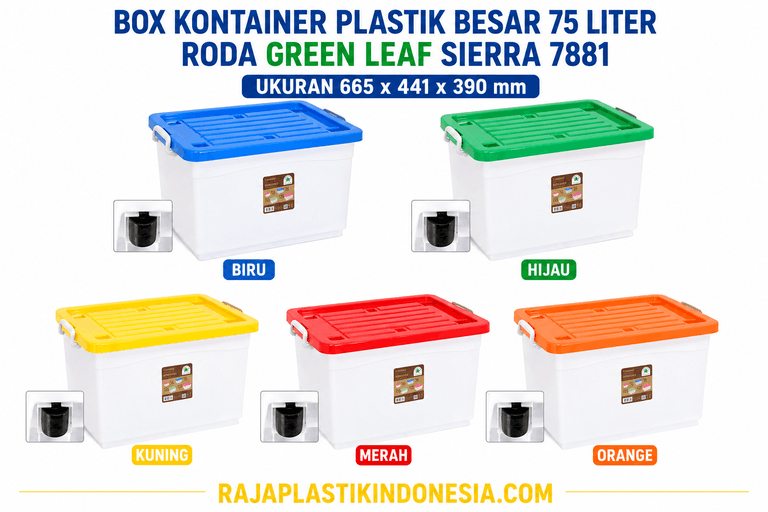 BOX KONTAINER PLASTIK BESAR 75 LITER RODA GREEN LEAF SIERRA 7881 | RAJA PLASTIK INDONESIA