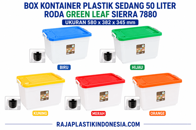 BOX KONTAINER PLASTIK SEDANG 50 LITER RODA GREEN LEAF SIERRA 7880