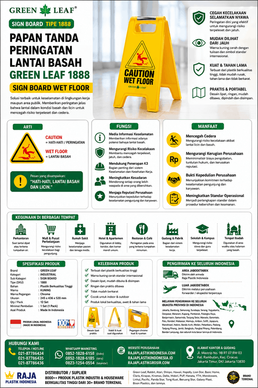 INFOGRAFIS PAPAN TANDA PERINGATAN LANTAI BASAH GREEN LEAF 1888 SIGN BOARD WET FLOOR