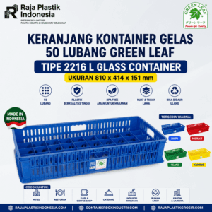 KERANJANG KONTAINER GELAS 50 LUBANG GREEN LEAF TIPE 2216 L, UKURAN 810 x 414 x 151 mm: Solusi Profesional untuk Penyimpanan dan Distribusi Gelas dalam Jumlah Besar
