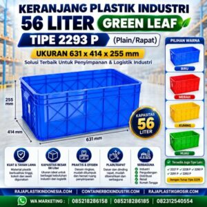 KERANJANG PLASTIK INDUSTRI 56 LITER GREEN LEAF TIPE 2293 P, UKURAN 631 x 414 x 255 mm – Plain Industrial Container Berkualitas untuk Penyimpanan, Distribusi, dan Logistik Profesional