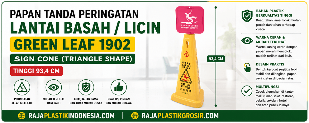 Jual PAPAN TANDA PERINGATAN LANTAI BASAH / LICIN GREEN LEAF 1902 SIGN CONE (TRIANGLE SHAPE) TINGGI 93,4 CM Berkualitas di Indonesia