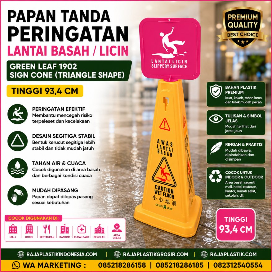 Jual PAPAN TANDA PERINGATAN LANTAI BASAH / LICIN GREEN LEAF 1902 SIGN CONE (TRIANGLE SHAPE) TINGGI 93,4 CM Berkualitas di Indonesia