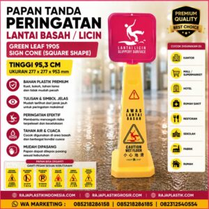 PAPAN TANDA PERINGATAN LANTAI BASAH / LICIN GREEN LEAF 1905 SIGN CONE (SQUARE SHAPE) TINGGI 95,3 CM | RAJA PLASTIK INDONESIA