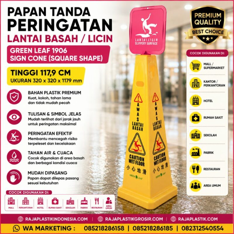 PAPAN TANDA PERINGATAN LANTAIBASAH LICIN GREEN LEAF 1906 SIGN CONE (SQUARE SHAPE) PAPAN TANDA PERINGATAN LANTAI BASAH / LICIN GREEN LEAF 1906 SIGN CONE (SQUARE SHAPE) TINGGI 117,9 CM | RAJA PLASTIK INDONESIA