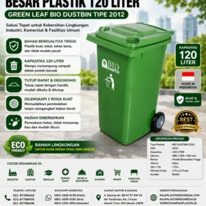 TONG SAMPAH BESAR PLASTIK 120 LITER GREEN LEAF BIO DUSTBIN TIPE 2012 – Solusi Tempat Sampah Outdoor Berkualitas untuk Industri, Perkantoran, dan Fasilitas Umum