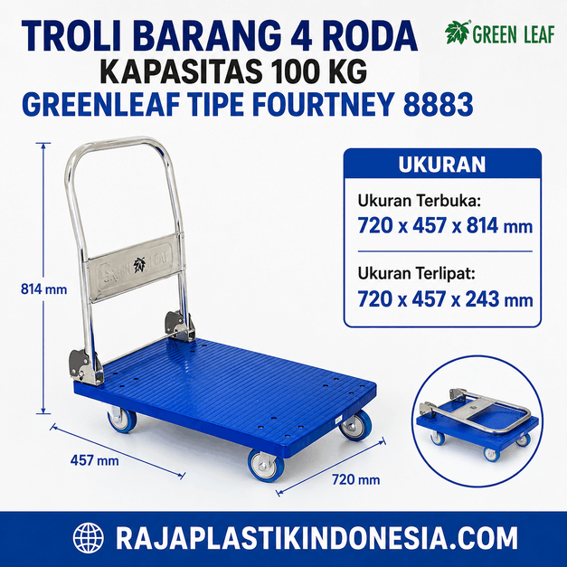 TROLI BARANG 4 RODA KAPASITAS 100 KG GREENLEAF TIPE FOURTNEY 8883 | RAJA PLASTIK INDONESIA