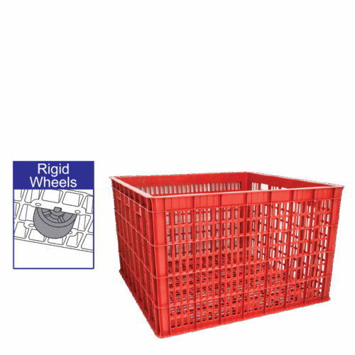 CONTAINER BOX BESAR PLASTIK INDUSTRI DENGAN RODA ATARI TIPE 9882 LR | Holes Industrial Container with Wheels (Rigid Wheels) | Ukuran: 1000 x 1000 x 640 mm