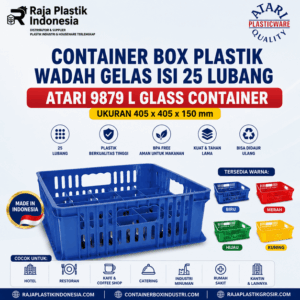 CONTAINER BOX PLASTIK WADAH GELAS ISI 25 LUBANG ATARI 9879 L UKURAN 405 x 405 x 150 mm | RAJA PLASTIK INDONESIA