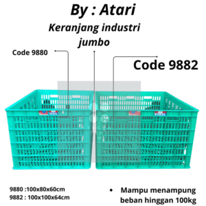 CONTAINER BOX BERLUBANG PLASTIK BESAR INDUSTRI RODA ATARI 9880 LR | RAJA PLASTIK INDONESIA