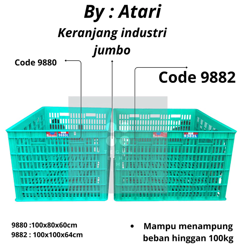 CONTAINER BOX BERLUBANG PLASTIK BESAR INDUSTRI RODA ATARI 9880 LR | RAJA PLASTIK INDONESIA