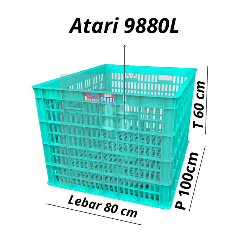 CONTAINER BOX BERLUBANG PLASTIK BESAR INDUSTRI RODA ATARI 9880 LR | RAJA PLASTIK INDONESIA