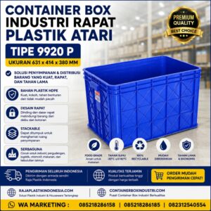 CONTAINER BOX INDUSTRI RAPAT PLASTIK ATARI TIPE 9920 P UKURAN 631 x 414 x 380 MM