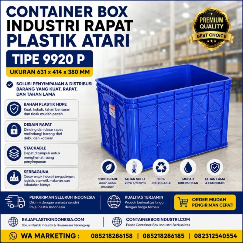 CONTAINER BOX INDUSTRI RAPAT PLASTIK ATARI TIPE 9920 P UKURAN 631 x 414 x 380 MM
