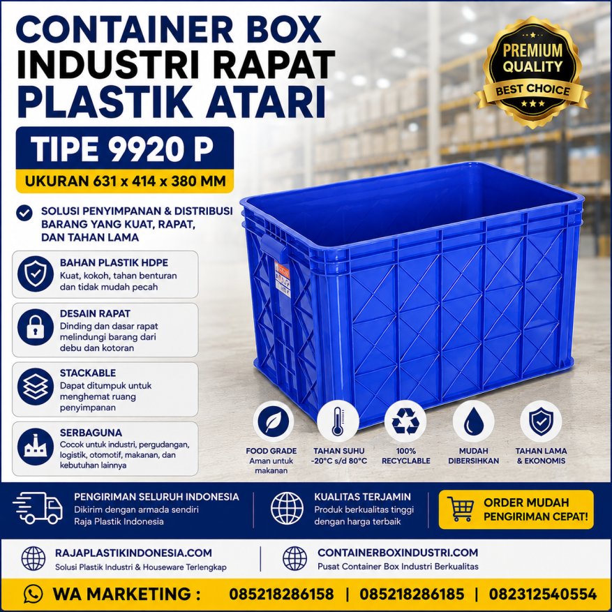 CONTAINER BOX INDUSTRI RAPAT PLASTIK ATARI TIPE 9920 P UKURAN 631 x 414 x 380 MM