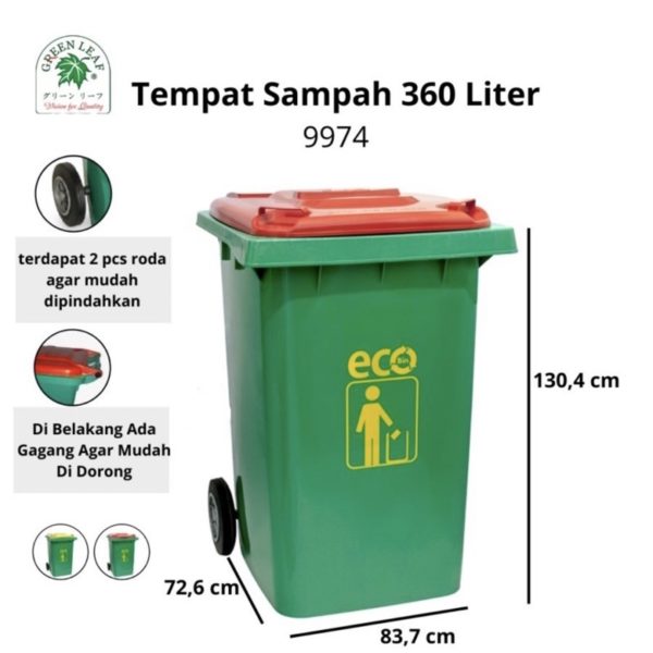 TEMPAT SAMPAH PLASTIK BESAR 360 LITER + RODA ATARI TIPE ECO 9974, JUAL HARGA GROSIR MURAH