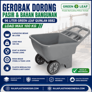 GEROBAK DORONG PASIR GL QUINLAN 8882 GEROBAK DORONG PASIR & BAHAN BANGUNAN 96 LITER GREEN LEAF QUINLAN 8882 KAPASITAS MAX. 100 KG | RAJA PLASTIK INDONESIA
