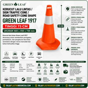 KERUCUT LALU LINTAS GREEN LEAF 1917 (1) KERUCUT LALU LINTAS / SIGN TRAFFIC CONE / ROAD SAFETY CONE SHAPE GREEN LEAF 1917 TINGGI 73 CM | RAJA PLASTIK INDONESIA
