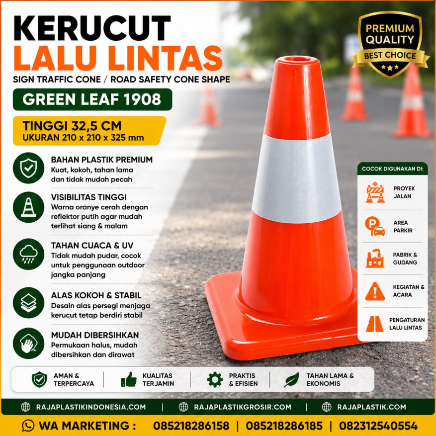 KERUCUT LALU LINTAS / SIGN TRAFFIC CONE / ROAD SAFETY CONE SHAPE GREEN LEAF 1908 TINGGI 32,5 CM | RAJA PLASTIK INDONESIA