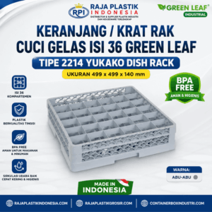 KERANJANG / KRAT / RAK CUCI GELAS ISI 36 GREEN LEAF TIPE 2214 YUKAKO DISH RACK | RAJA PLASTIK INDONESIA