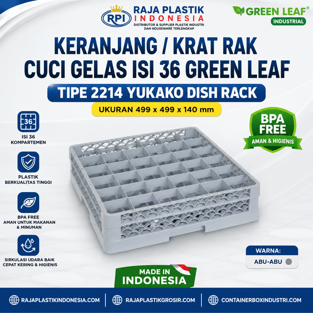 KERANJANG / KRAT / RAK CUCI GELAS ISI 36 GREEN LEAF TIPE 2214 YUKAKO DISH RACK | RAJA PLASTIK INDONESIA
