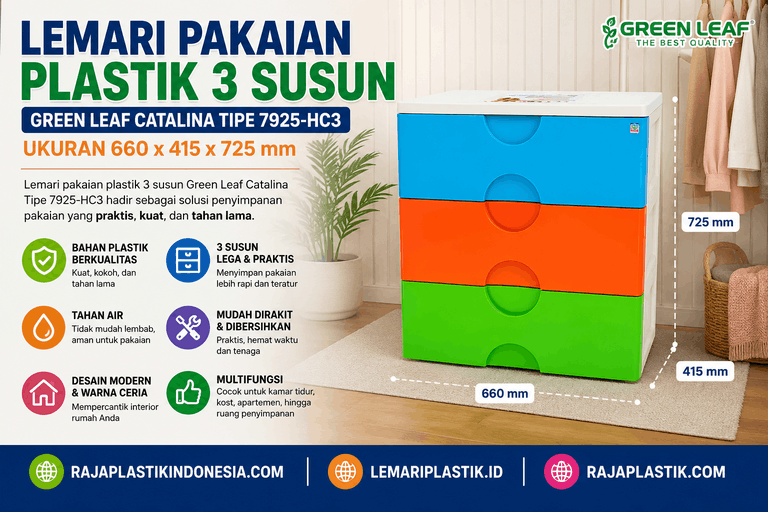 LEMARI PAKAIAN PLASTIK 3 SUSUN GREEN LEAF CATALINA TIPE 7925-HC3 | RAJA PLASTIK INDONESIA