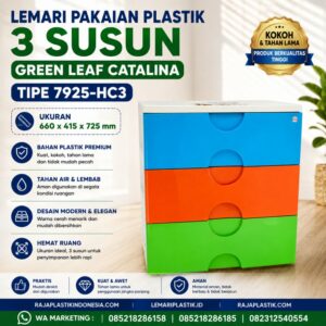 LEMARI PAKAIAN PLASTIK 3 SUSUN GREEN LEAF CATALINA TIPE 7925-HC3, UKURAN 660 x 415 x 725 mm: Solusi Penyimpanan Modern, Praktis, dan Tahan Lama