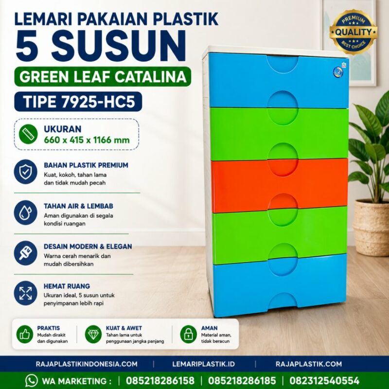 LEMARI PAKAIAN PLASTIK 5 SUSUN GREEN LEAF CATALINA TIPE 7925-HC5: Solusi Tepat untuk Menata Pakaian dengan Rapi dan Praktis