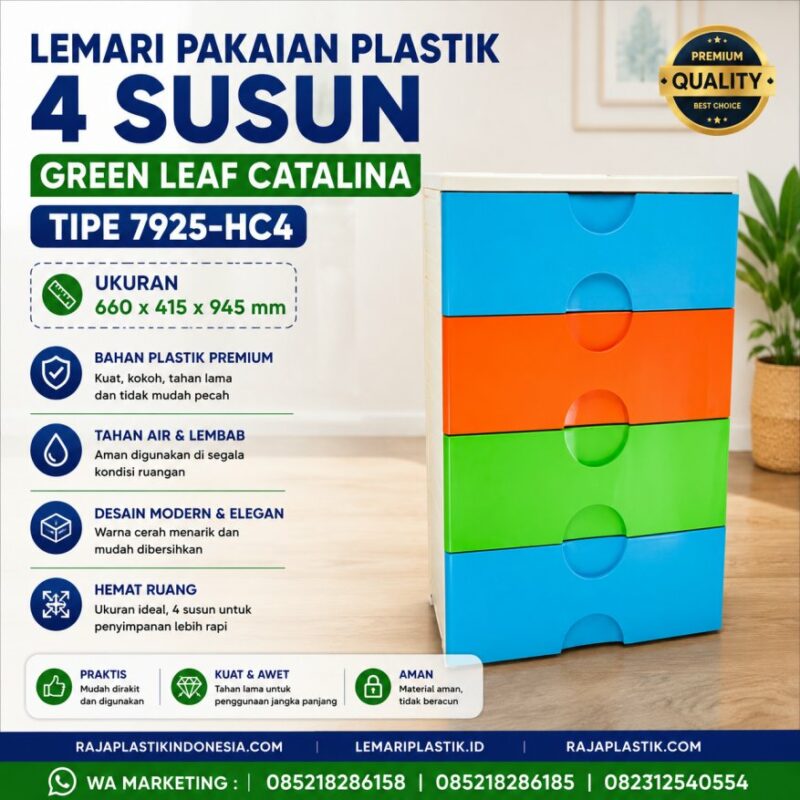 LEMARI PLASTIK 4 SUSUN JUMBO GREEN LEAF CATALINA TIPE 7925-HC4 : Solusi Praktis dan Fungsional untuk Kerapian Rumah Anda
