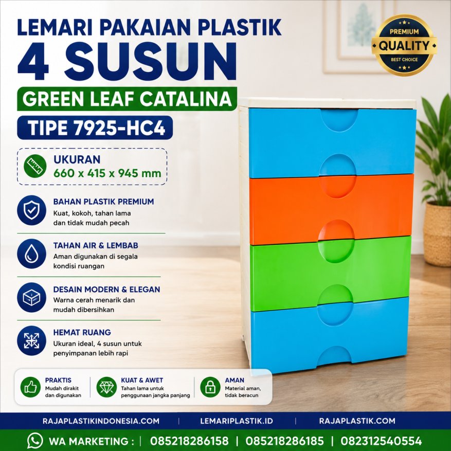 LEMARI PLASTIK 4 SUSUN JUMBO GREEN LEAF CATALINA TIPE 7925-HC4 : Solusi Praktis dan Fungsional untuk Kerapian Rumah Anda