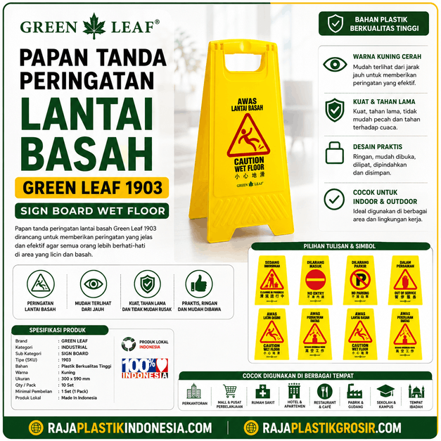 Jual PAPAN TANDA PERINGATAN LANTAI BASAH GREEN LEAF 1903 SIGN BOARD WET FLOOR Berkualitas di RAJA PLASTIK INDONESIA