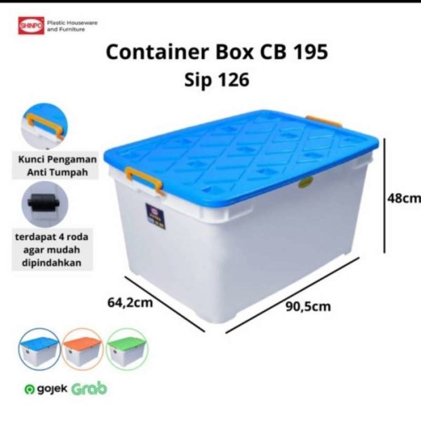 BOX CONTAINER BESAR PLASTIK 195 LITER TIPE EXTRA – SIP126 CB195 | UKURAN 90,5 x 64,2 x 48 cm | Pilihan Tepat untuk Penyimpanan Barang Rumah Tangga dan Kantor Anda