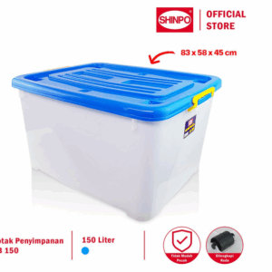 BOX CONTAINER PLASTIK BESAR 150 LITER + HANDLE SHINPO HERCULES – SIP119H CB150 | UKURAN 83,5 x 58,7 x 45 cm | JUAL HARGA GROSIR KE SELURUH INDONESIA