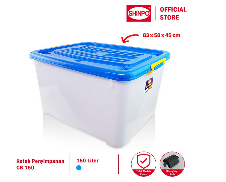 BOX CONTAINER PLASTIK BESAR 150 LITER + HANDLE SHINPO HERCULES – SIP119H CB150 | UKURAN 83,5 x 58,7 x 45 cm | JUAL HARGA GROSIR KE SELURUH INDONESIA