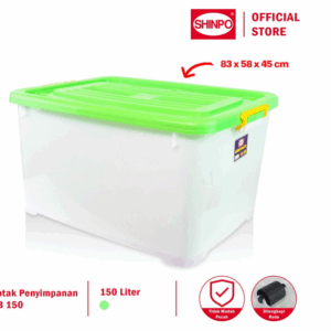 BOX CONTAINER PLASTIK BESAR 150 LITER + HANDLE SHINPO HERCULES – SIP119H CB150 | UKURAN 83,5 x 58,7 x 45 cm | JUAL HARGA GROSIR KE SELURUH INDONESIA