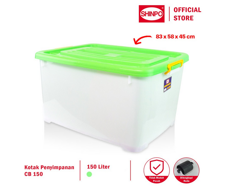 BOX CONTAINER PLASTIK BESAR 150 LITER + HANDLE SHINPO HERCULES – SIP119H CB150 | UKURAN 83,5 x 58,7 x 45 cm | JUAL HARGA GROSIR KE SELURUH INDONESIA