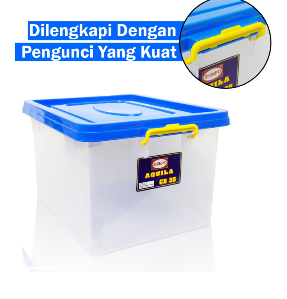 BOX CONTAINER PLASTIK SERBAGUNA 35 LITER SHINPO AQUILA – SIP135 CB35 | UKURAN 49 x 33 x 27 CM | JUAL HARGA GROSIR KE SELURUH INDONESIA | MINIMAL PEMBELIAN 1 PACK ISI 6 PCS