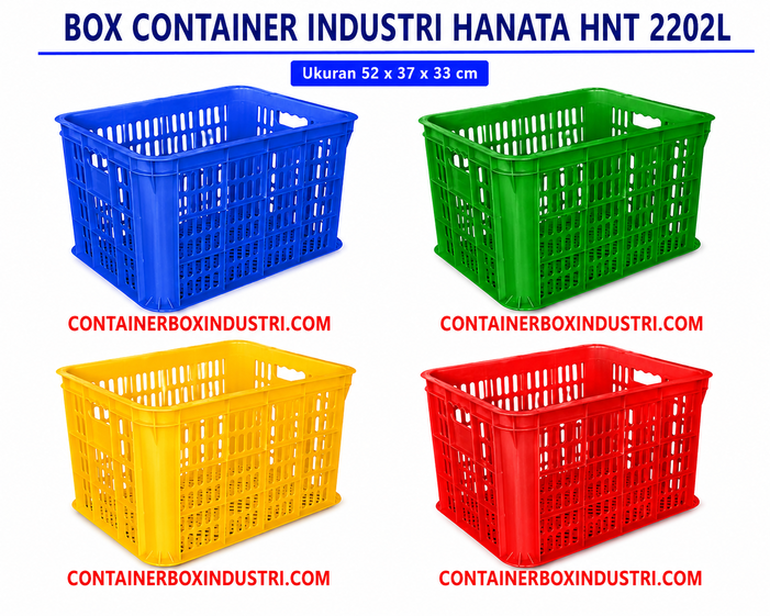 BOX CONTAINER INDUSTRI PLASTIK BERLUBANG HANATA HNT 2202L (LARGE) UKURAN 520 x 370 x 330 mm | RAJA PLASTIK INDONESIA