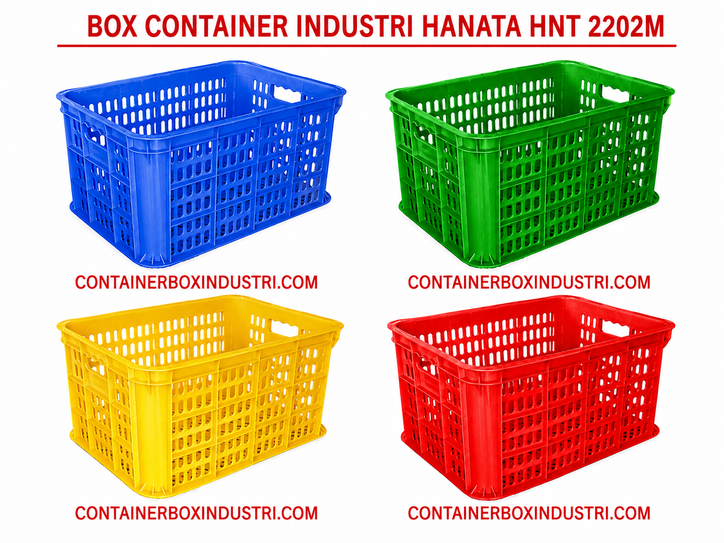 BOX CONTAINER INDUSTRI PLASTIK BERLUBANG HANATA HNT 2202M (MEDIUM) UKURAN 52x37x27 CM | RAJA PLASTIK INDONESIA