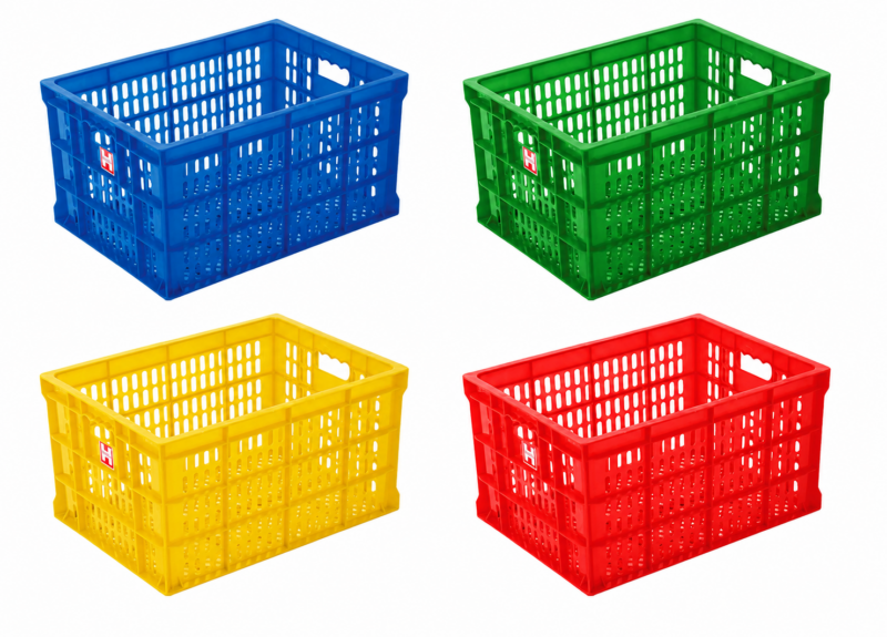 BOX CONTAINER INDUSTRI HANATA TIPE HNT 2201 KONTAINER BERLUBANG UKURAN 500 x 365 x 270 MM | RAJA PLASTIK INDONESIA